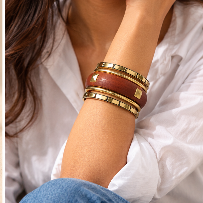 Geometric Statement Wooden Bangles
