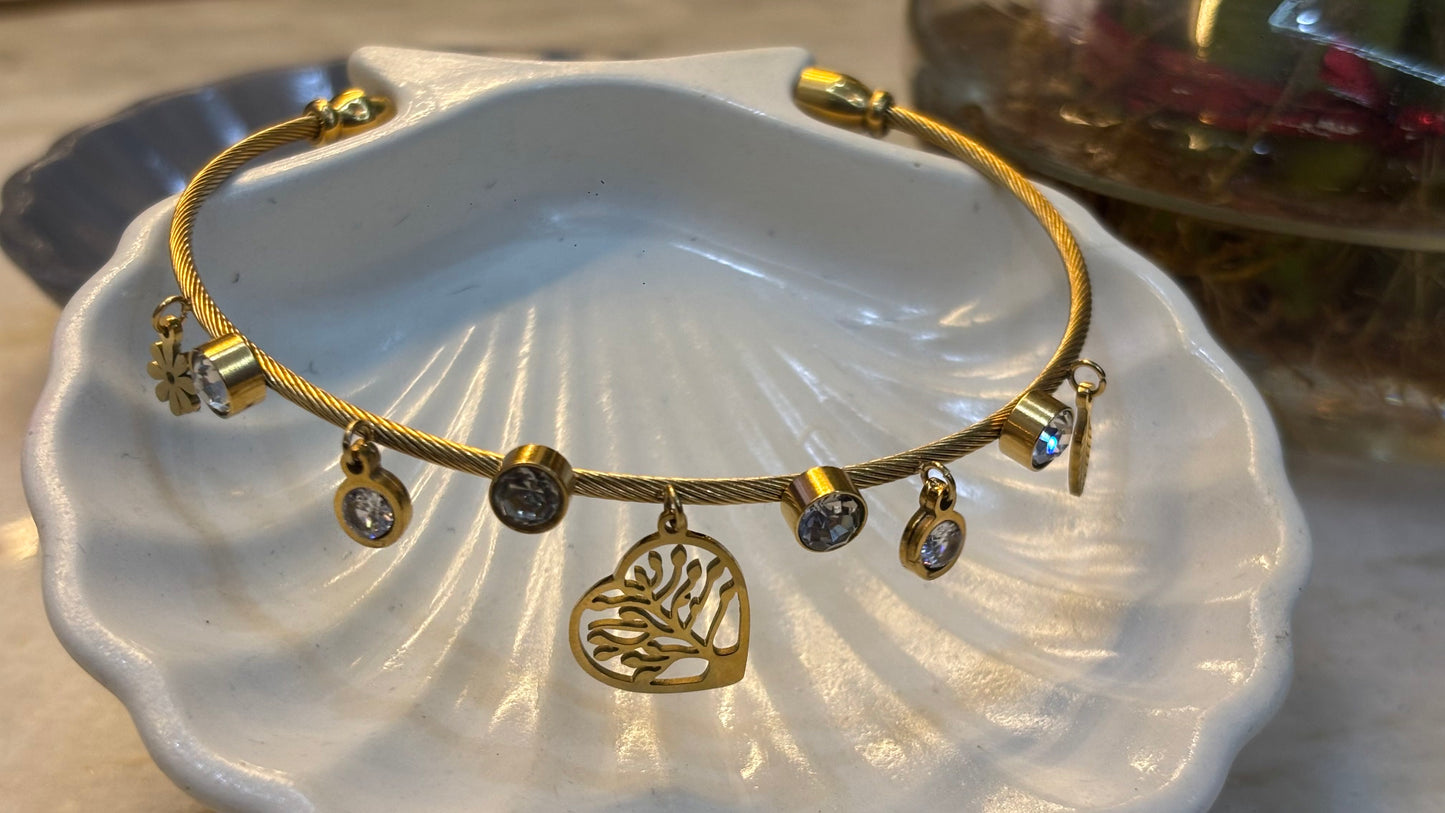 Tree of Life Charm Bangle in Gold