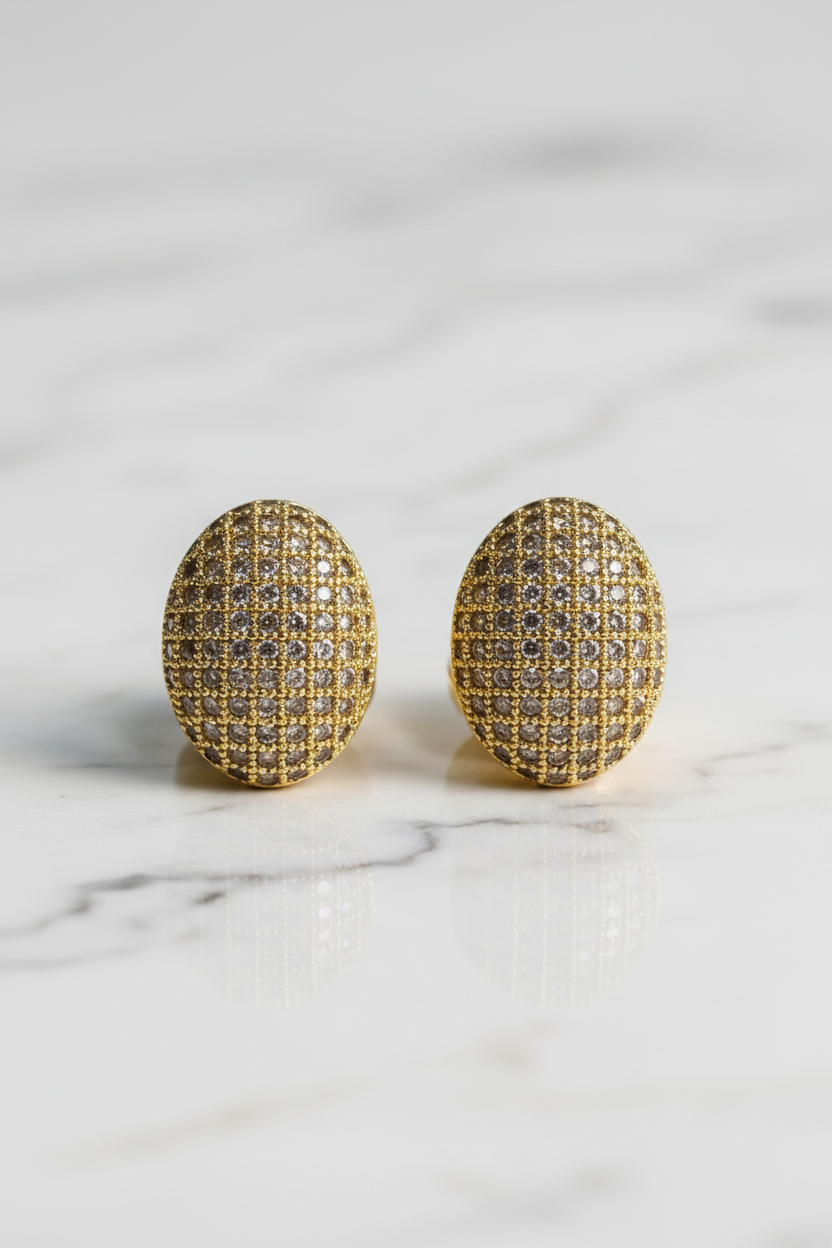 Pave Dome Earrings - Front Angle