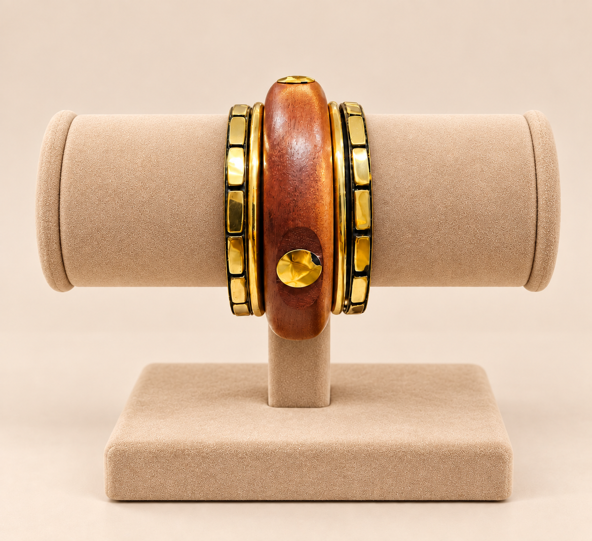 Amber Wood & Gold-Tone Statement Bangles