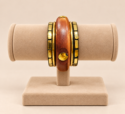 Amber Wood & Gold-Tone Statement Bangles