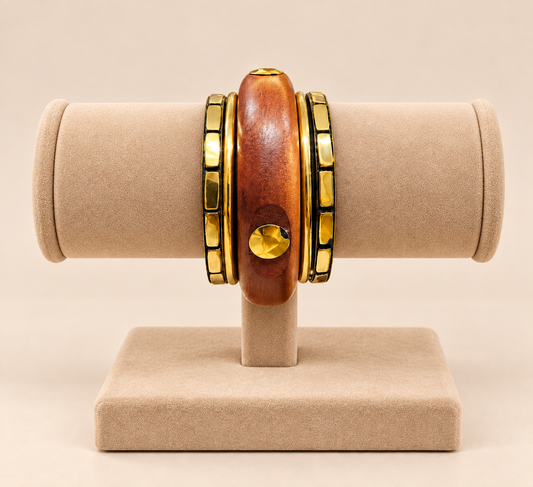 Amber Wood & Gold-Tone Statement Bangles
