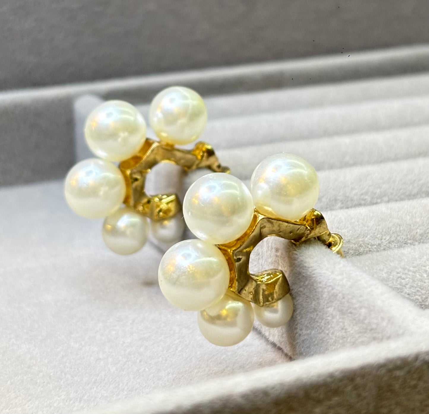 Pearl Cluster Gold Hoop Earrings