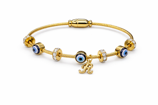 Evil Muse Evil Eye Protection Bangle with Alphabet