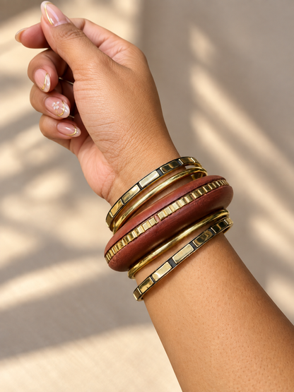 Brown and Gold-Tone Bangle Set for Women
