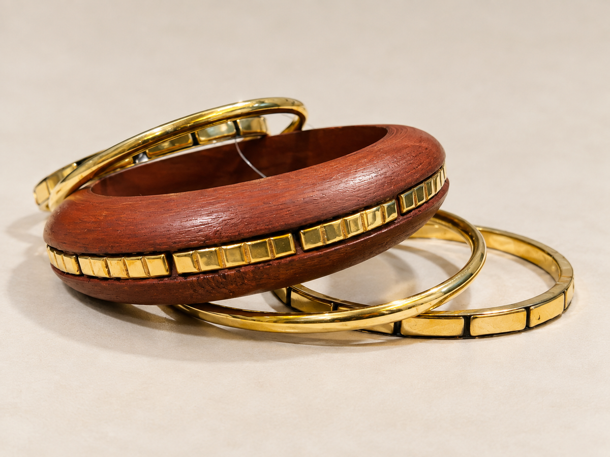 Brown and Gold-Tone Bangle Set for Women