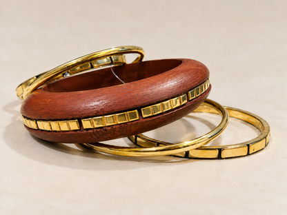 Brown and Gold-Tone Bangle Set for Women