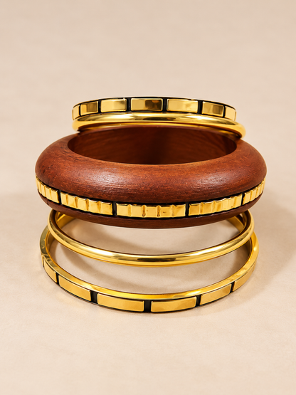 Brown and Gold-Tone Bangle Set for Women
