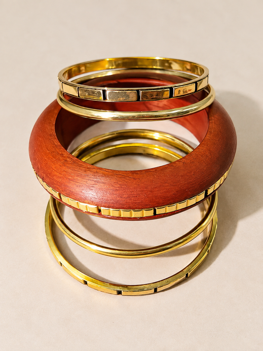 Brown and Gold-Tone Bangle Set for Women