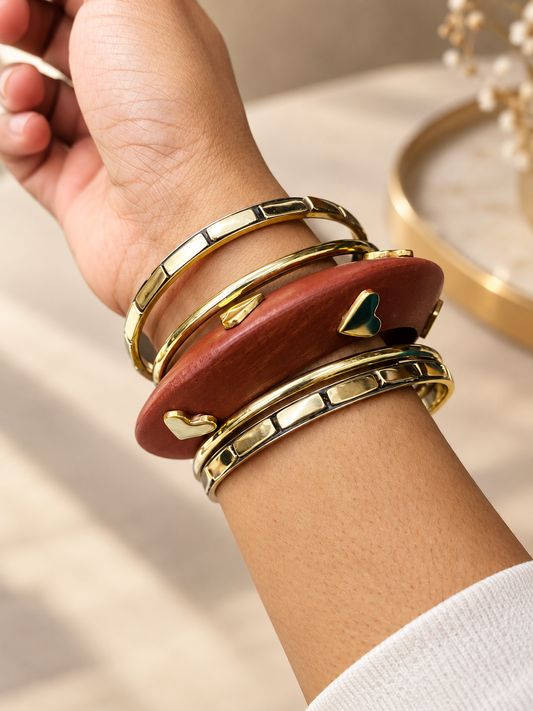 Heart Charm Bangle Set