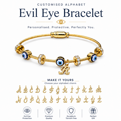 Evil Muse Evil Eye Protection Bangle with Alphabet