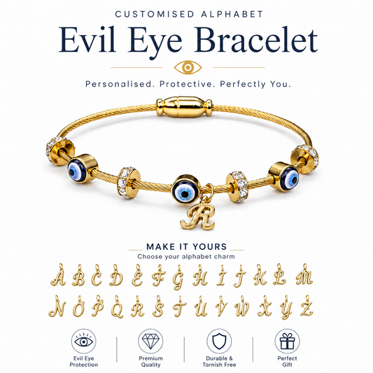 Evil Muse Evil Eye Protection Bangle with Alphabet