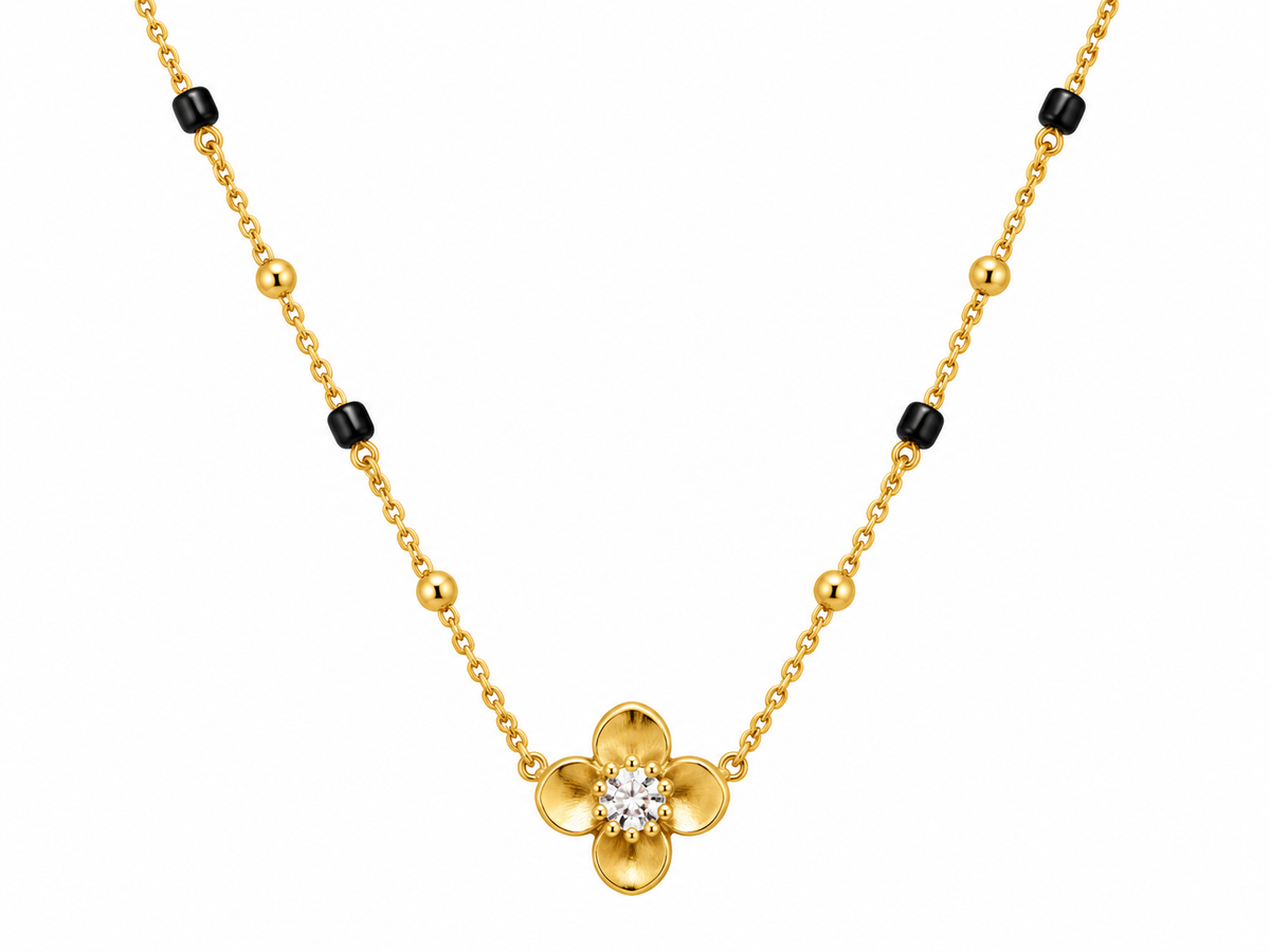 Floral Black Beads Mangalsutra