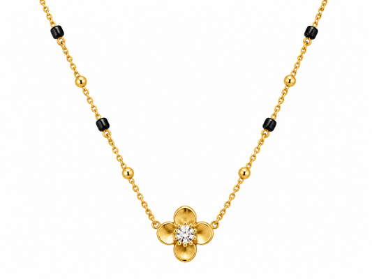 Floral Black Beads Mangalsutra