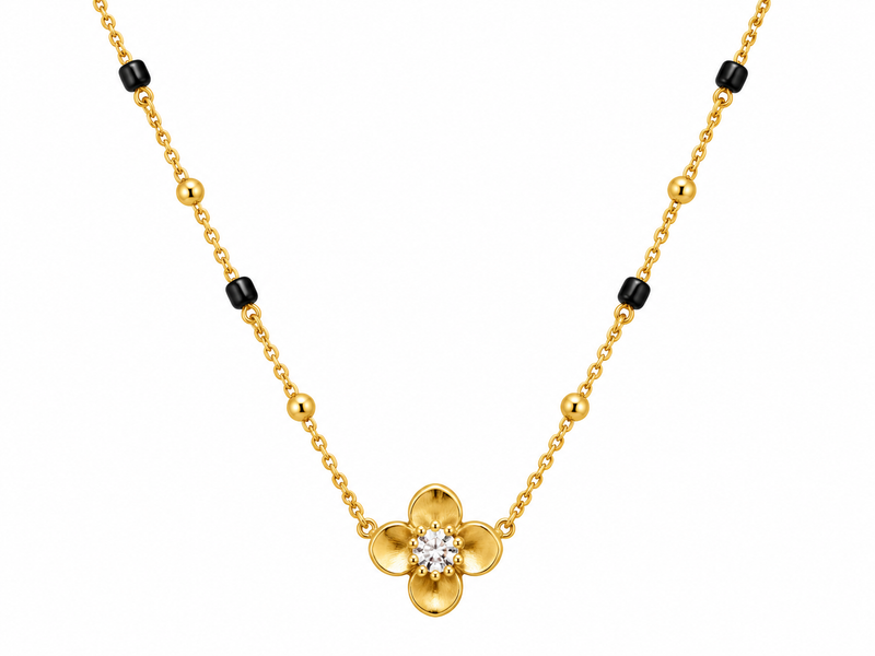 Floral Black Beads Mangalsutra