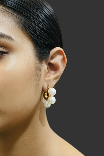 Pearl Cluster Gold Hoop Earrings