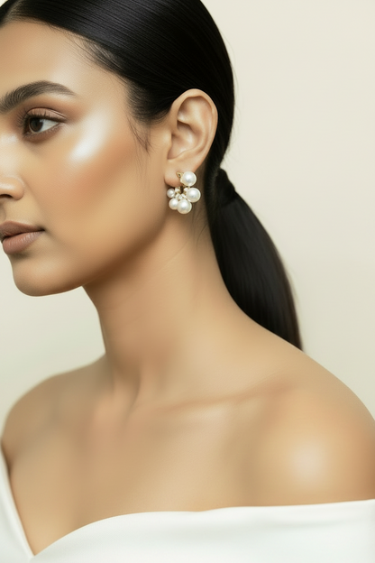 Pearl Cluster Gold Hoop Earrings