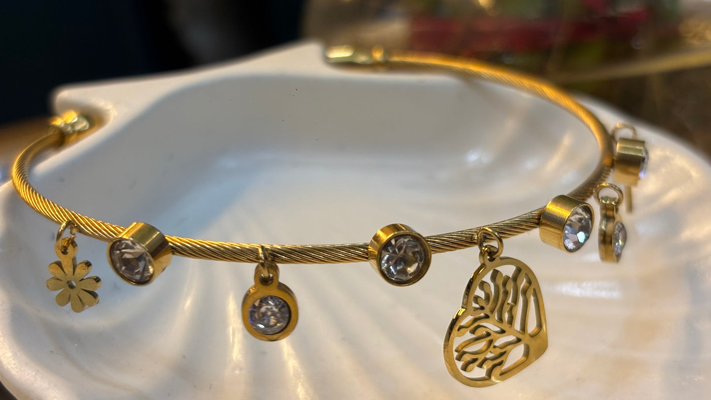 Tree of Life Charm Bangle in Gold