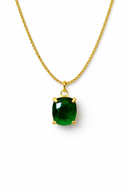Green Emerald Cushion Pendant