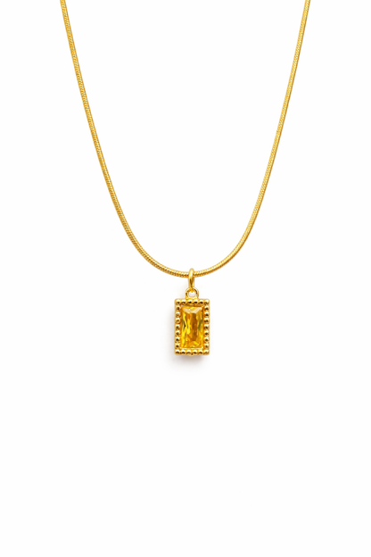 Amber Luxe Rectangle Crystal Gold Pendant