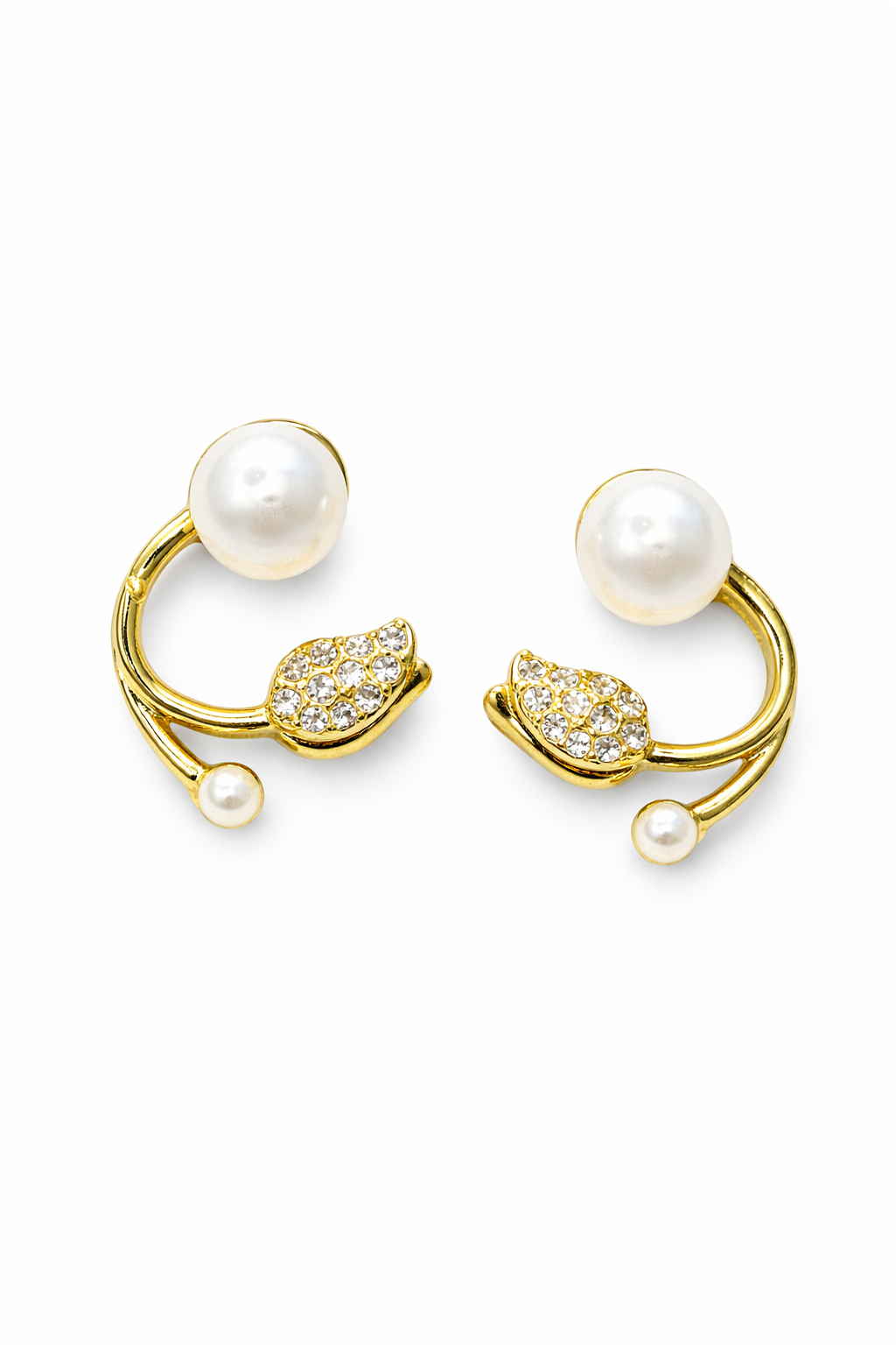 Twinkle Curve Pearl Leaf Earrings