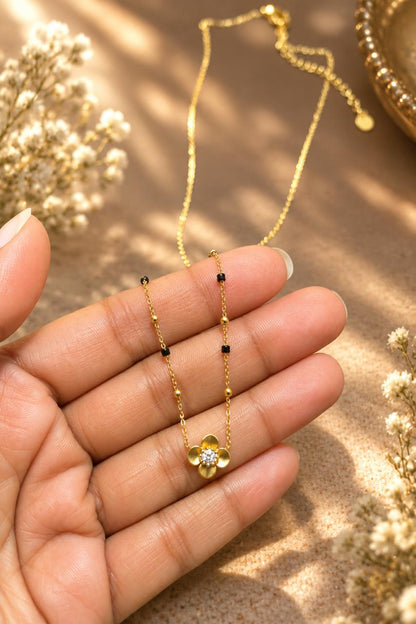 Floral Black Beads Mangalsutra