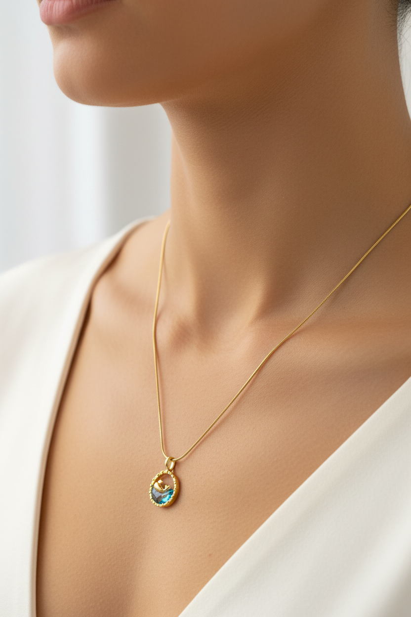 Aqua Dolphin Circle Pendant Model Shot