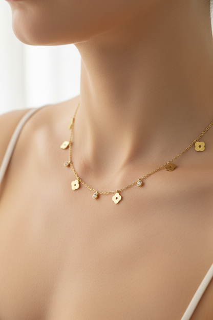 Clover & Crystal Charm Necklace Model Shot - Single Charms
