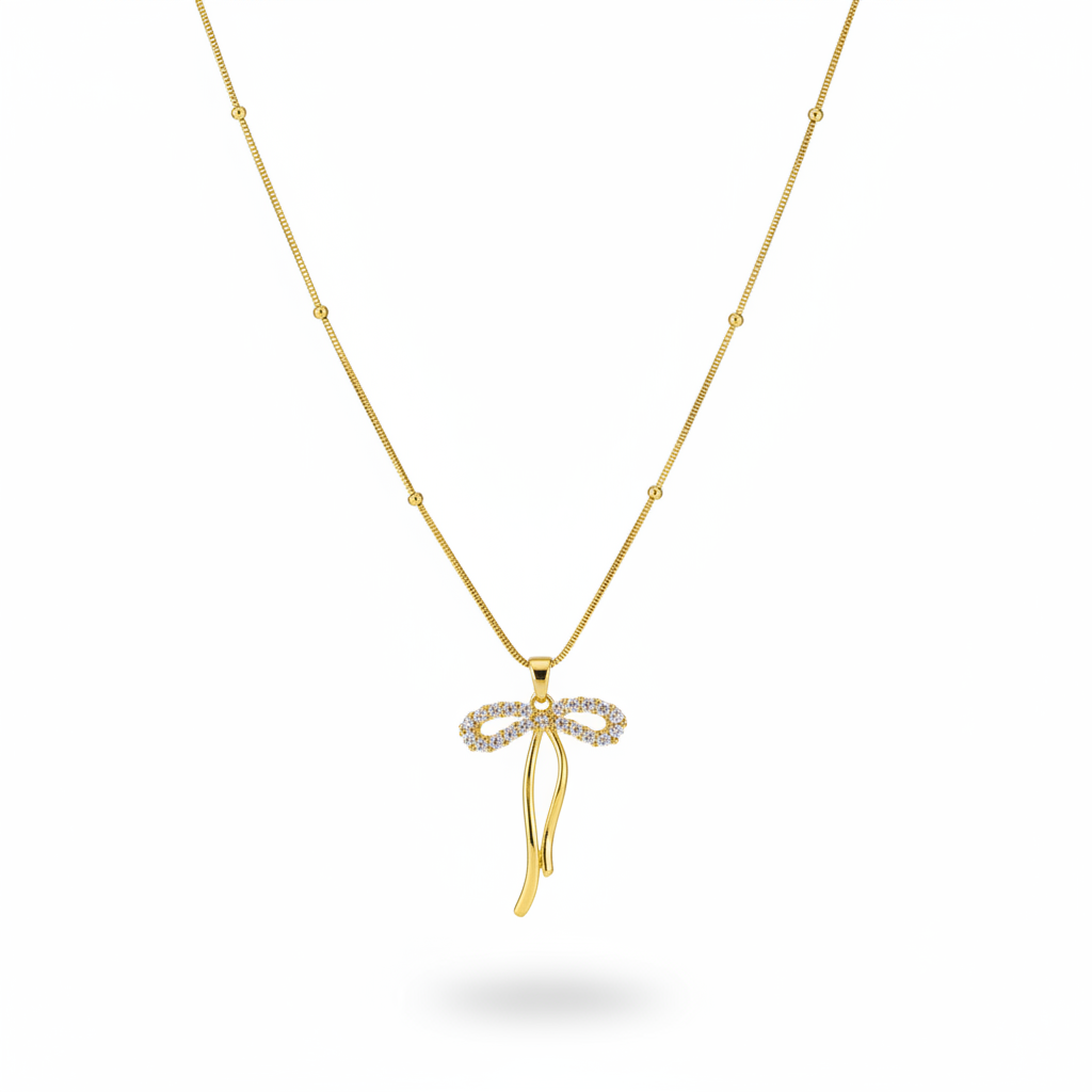 Celestial Bow Pendant Necklace in Gold