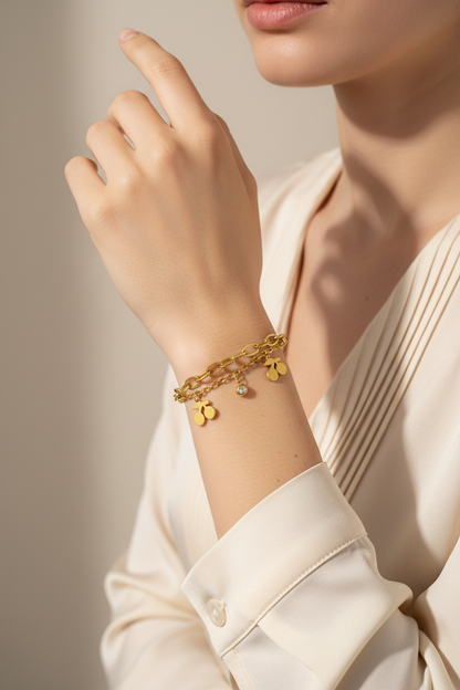 Gold Cherry Charm Bracelet - Model Shot