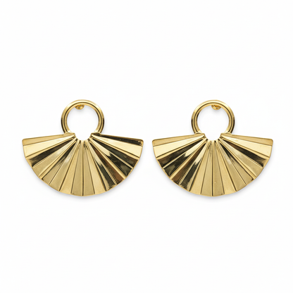 Gold Fan Earrings - White Background Flat Lay