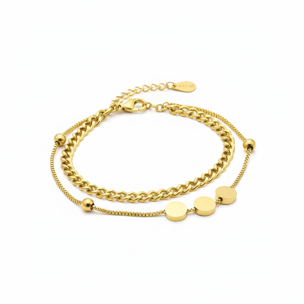 Gold Layered Chain Bracelet - White Background Angled