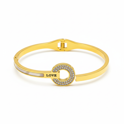Gold LOVE Bangle - White Background Full View
