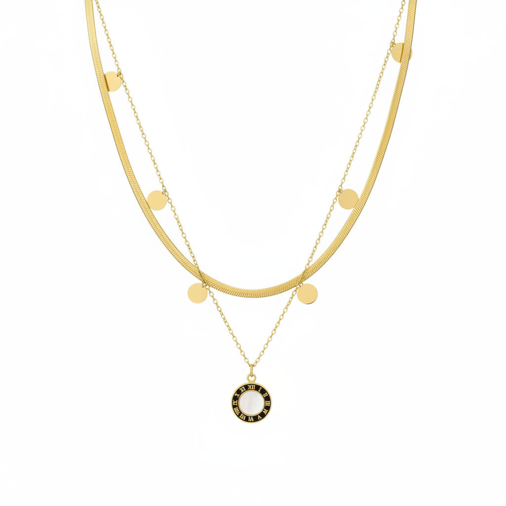 Roman Coin Layered Necklace Set – white background product photography