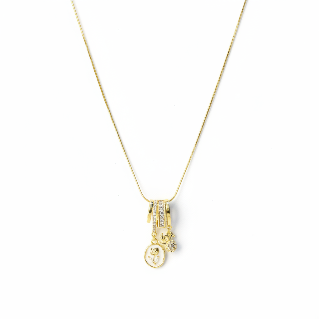 Rose Charm Snake Chain Necklace – white background product photography