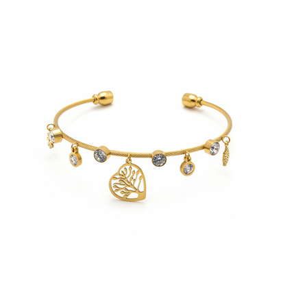 Tree of Life Charm Bangle in Gold - white background listing image