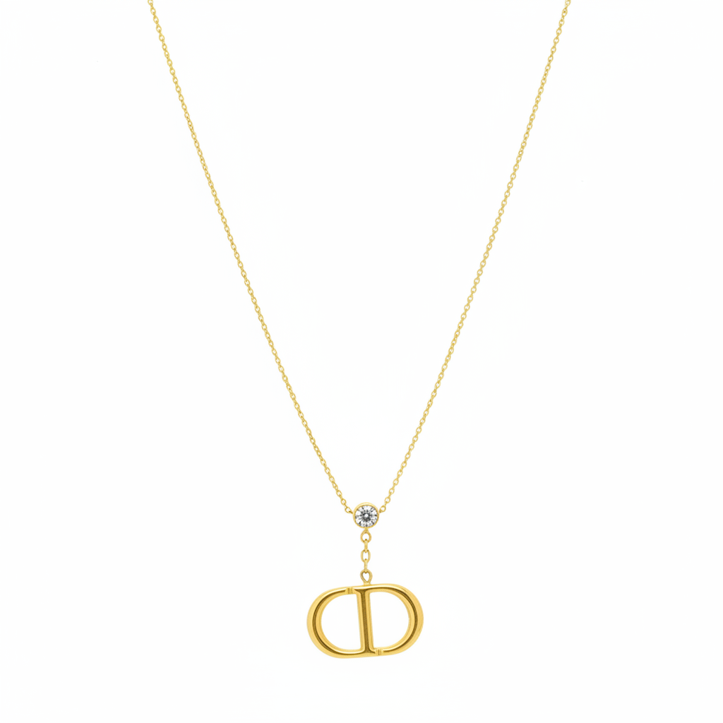 Double Oval Signature Necklace – white background product photography
