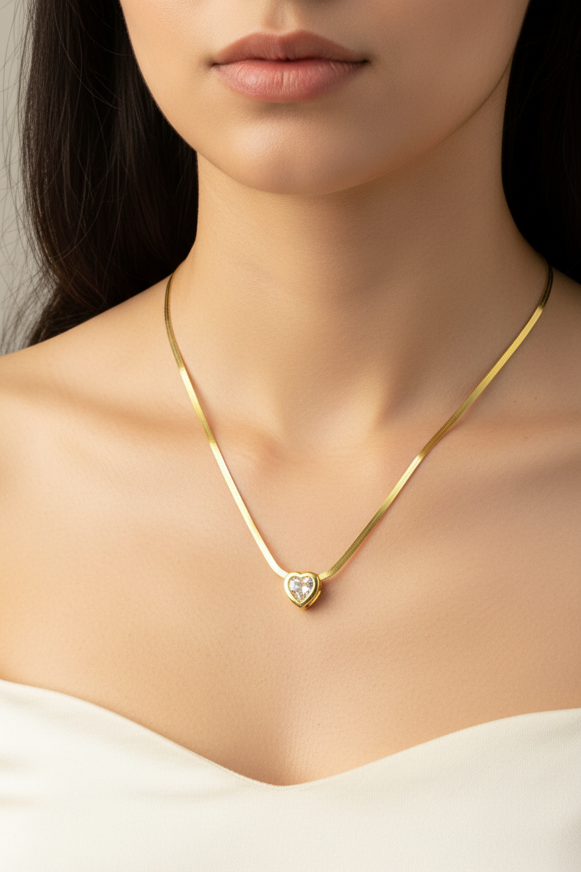 Heart CZ Pendant Necklace - model studio editorial close-up