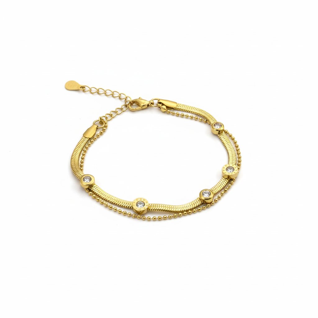 Gold Diamond CZ Bracelet - White Background