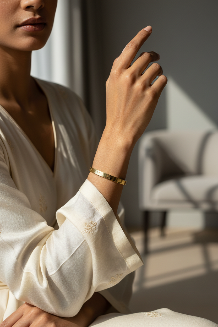 Gold Screw Bangle - Model Shot