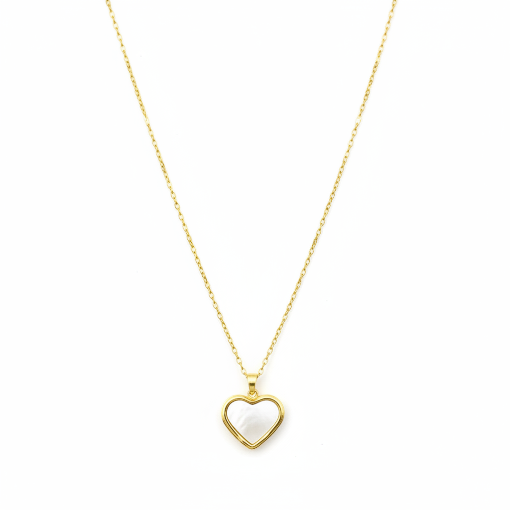 Pearl Heart Locket Necklace – white background product photography