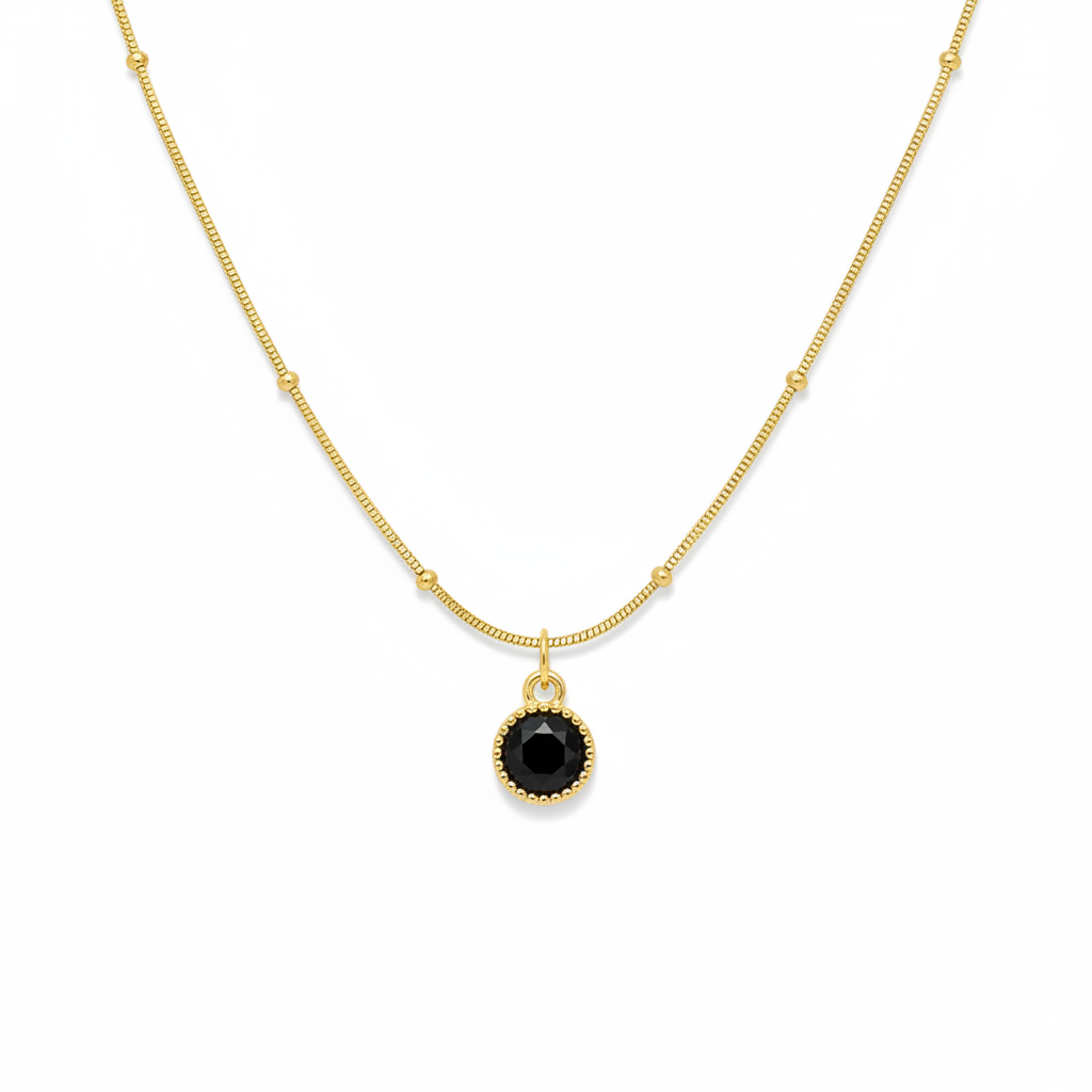 Black Onyx Halo Satellite Necklace – white background product photography