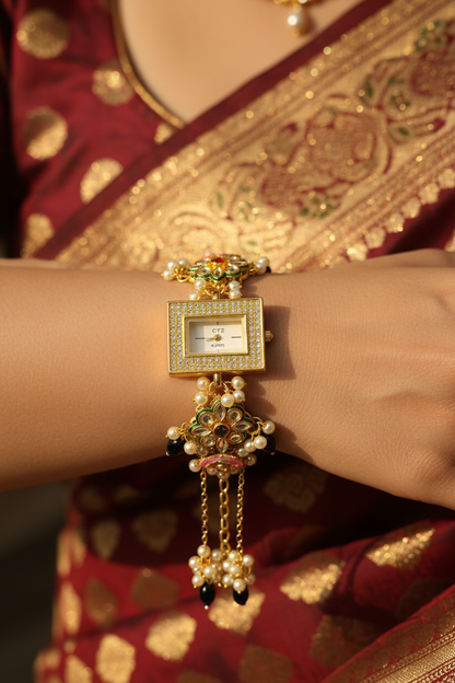 Kundan Pearl Traditional Watch - Model Shot