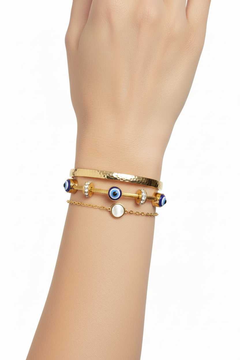Model wrist shot with evil eye bracelet