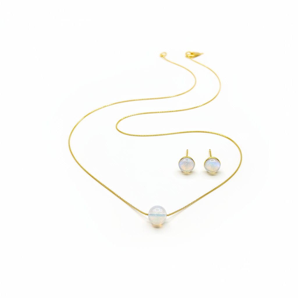 Moonstone Set – Pendant & Earrings Flat Lay
