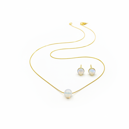 Moonstone Set – Pendant & Earrings Flat Lay