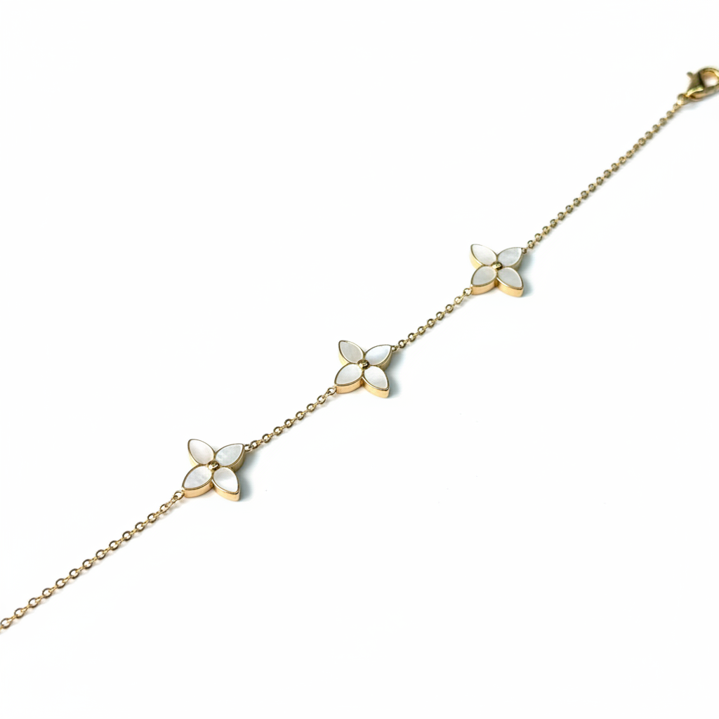 Mother of Pearl Flower Bracelet - White Background Detail