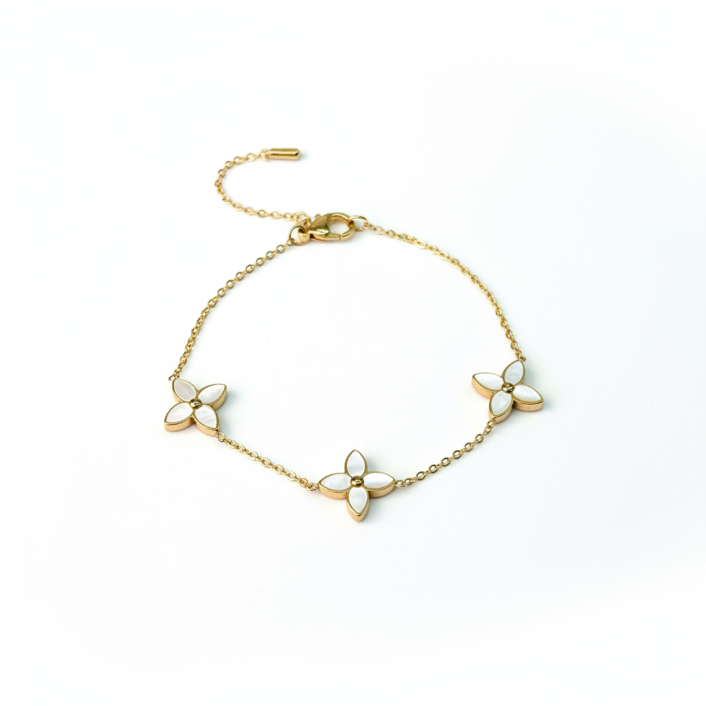 Mother of Pearl Flower Bracelet - White Background
