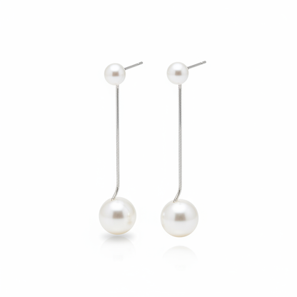 Pearl Drop Earrings - White Background Angled