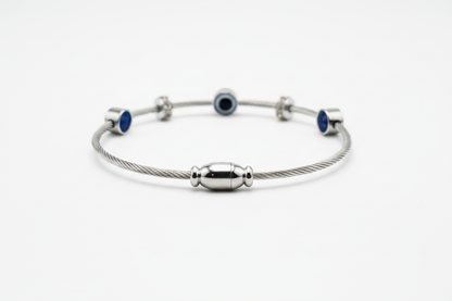 Silver Evil Eye Bangle - Side Profile with Clasp